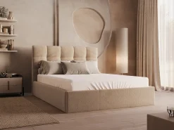 Cama com espaço de arrumação 140x190 cm veludo bege com colchão MIRDAL