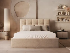 Cama com espaço de arrumação 140x190 cm veludo bege com colchão MIRDAL