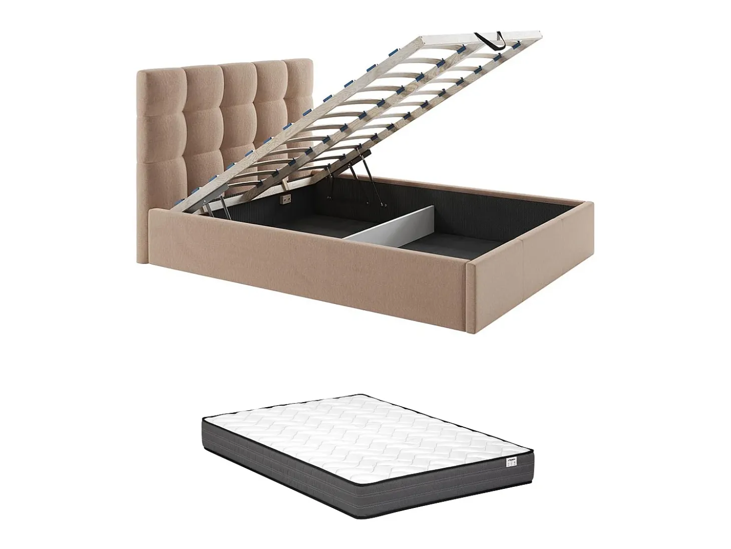 Cama com espaço de arrumação 140x190 cm veludo bege com colchão MIRDAL