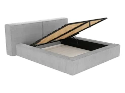 Cama com espaço de arrumação 160 x 200 cm em veludo canelado cinzento-claro - TIMANO