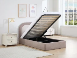 Cama com espaço de arrumação 90 x 190 cm em tecido taupe e bege - IDONO
