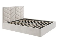 Cama com espaço de arrumação king size 200 x 200 cm em tecido texturizado creme + colchão - JUSTANI