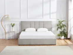 Cama com espaço de arrumação king size 180 x 200 cm em tecido cinza + colchão - HOPEYA de Pascal Morabito
