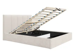 Cama com espaço de arrumação 180x200 cm cabeceira costuras verticais tecido bege - KILACLO