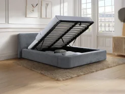 Cama com espaço de arrumação queen size 160 x 200 cm em tecido cinza - JUDALO da Maison Céphy