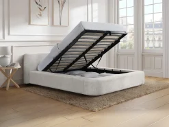 Cama com espaço de arrumação 140 x 190 cm em tecido bege - JUDALO da Maison Céphy
