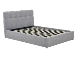 Cama com espaço de arrumação 140 x 190 cm em tecido bouclé cinzento + colchão - MAZIRI