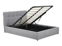 Cama com espaço de arrumação 140 x 190 cm em tecido bouclé cinzento + colchão - MAZIRI