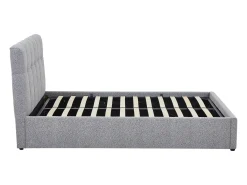 Cama com espaço de arrumação 140 x 190 cm em tecido bouclé cinzento + colchão - MAZIRI