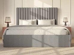 Cama com espaço de arrumação 140x190 cm cabeceira em veludo canelado cinza - SARAH