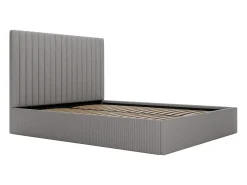 Cama com espaço de arrumação 140x190 cm cabeceira em veludo canelado cinza - SARAH