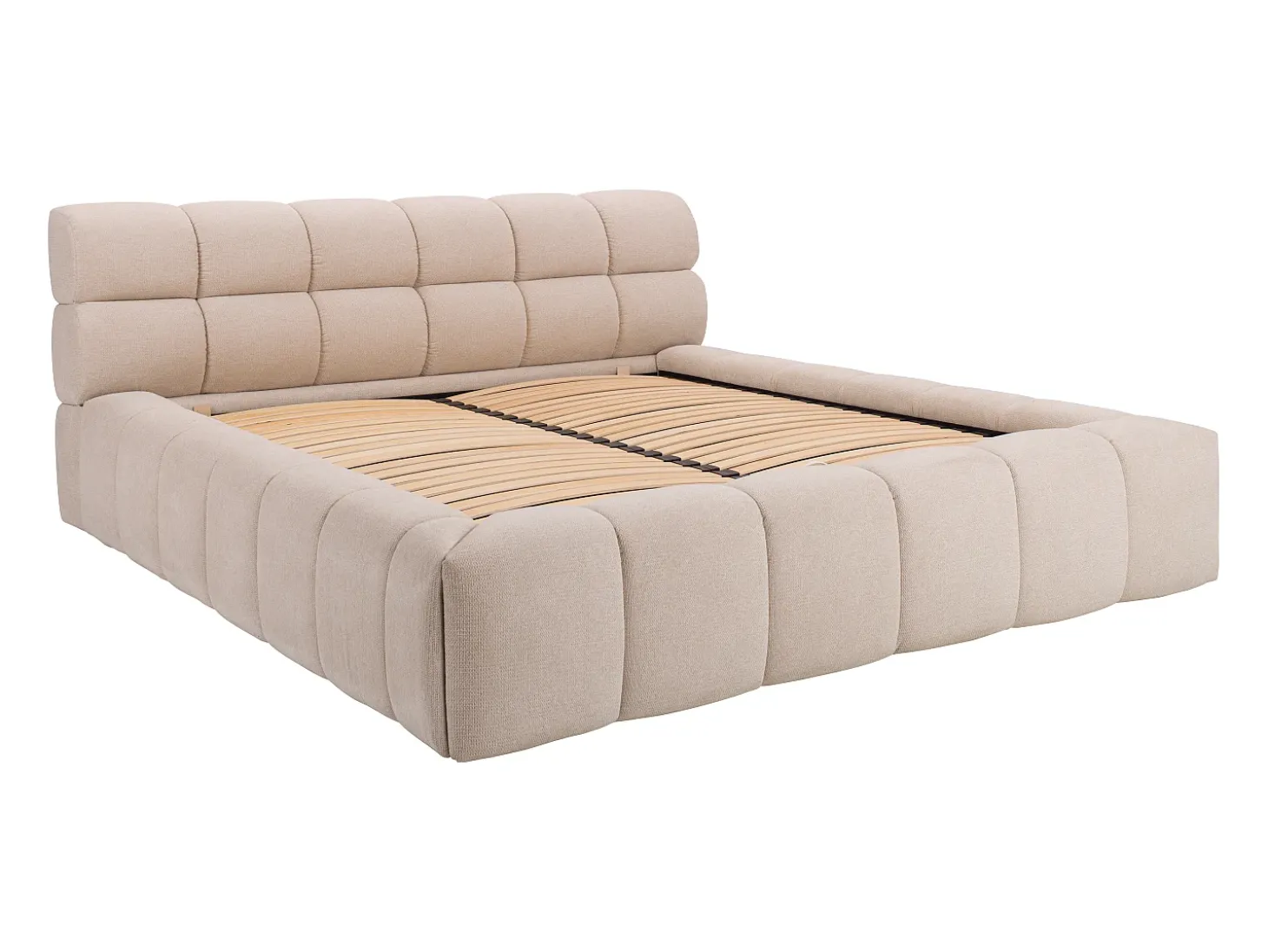 Cama com espaço de arrumação 180x200 cm tecido cor bege + colchão - FORVIK II