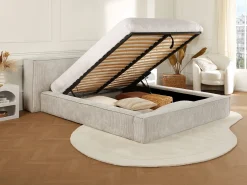 Cama com espaço de arrumação 180 x 200 cm em veludo canelado bege - TIMANO II