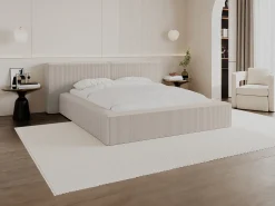 Cama com espaço de arrumação 180 x 200 cm em veludo canelado bege - TIMANO II