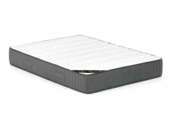 Cama com espaço de arrumação 140x190 cm cabeceira em veludo canelado cinza + colchão SARAH