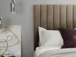 Cama com espaço de arrumação e cabeceira de cama com costuras verticais 160 x 200 cm veludo taupe - LARALI II