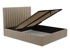Cama com espaço de arrumação e cabeceira de cama com costuras verticais 160 x 200 cm veludo taupe - LARALI II