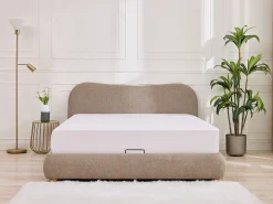 Cama com espaço de arrumação king size 180 x 200 cm em tecido cor taupe - VANARI
