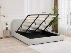 Cama com espaço de arrumação 180 x 200 cm tecido bege - VANARI