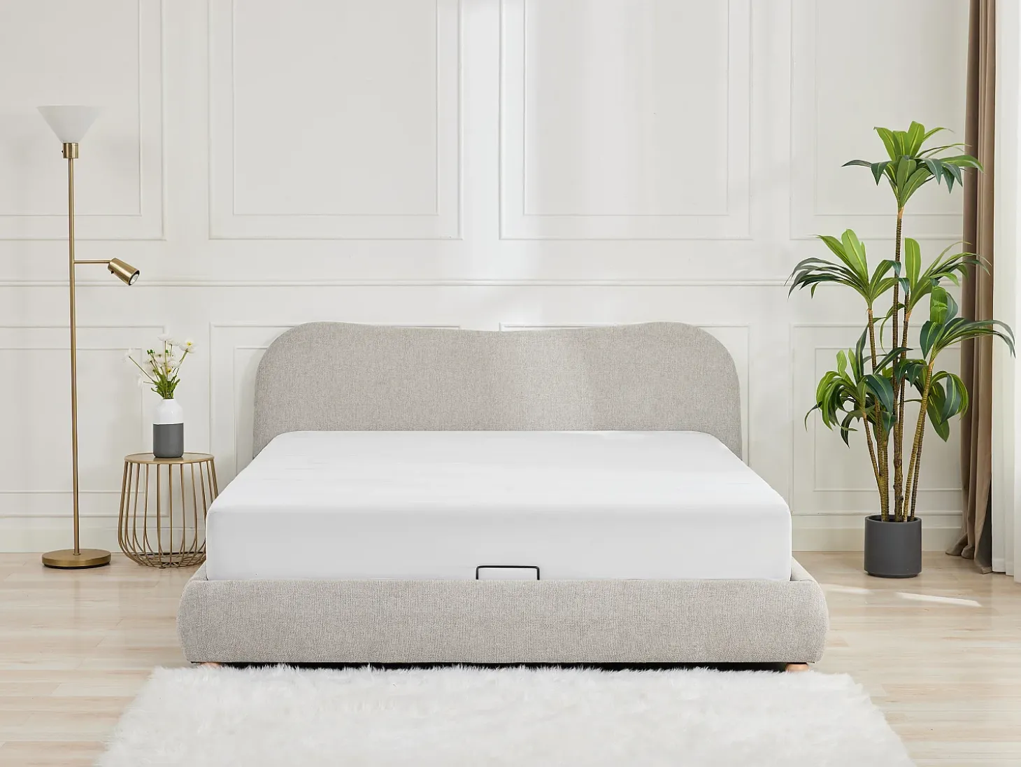 Cama com espaço de arrumação 180 x 200 cm tecido bege - VANARI