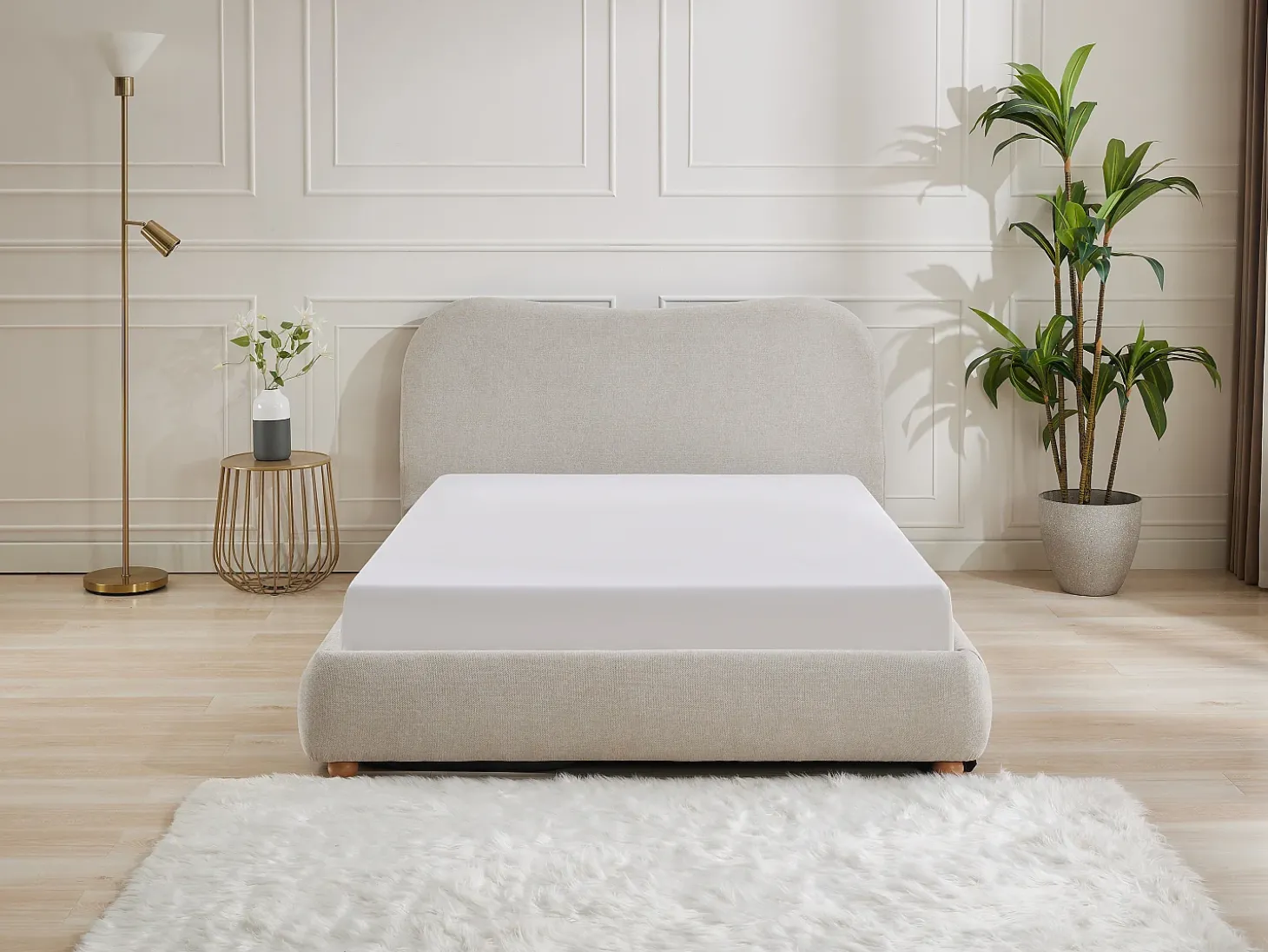 Cama com espaço de arrumação 140 x 190 cm tecido cor bege + colchão - VANARI