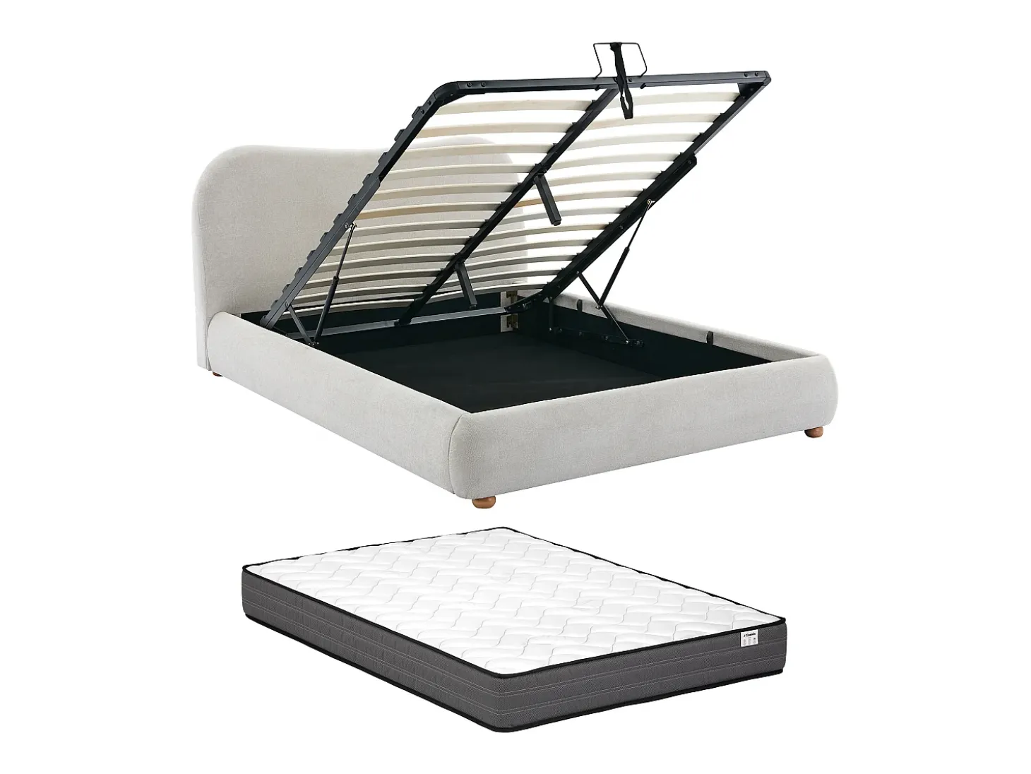 Cama com espaço de arrumação 140 x 190 cm tecido cor bege + colchão - VANARI