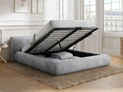 Cama com espaço de arrumação king size 180 x 200 cm em tecido cor cinza claro - MIRSIO