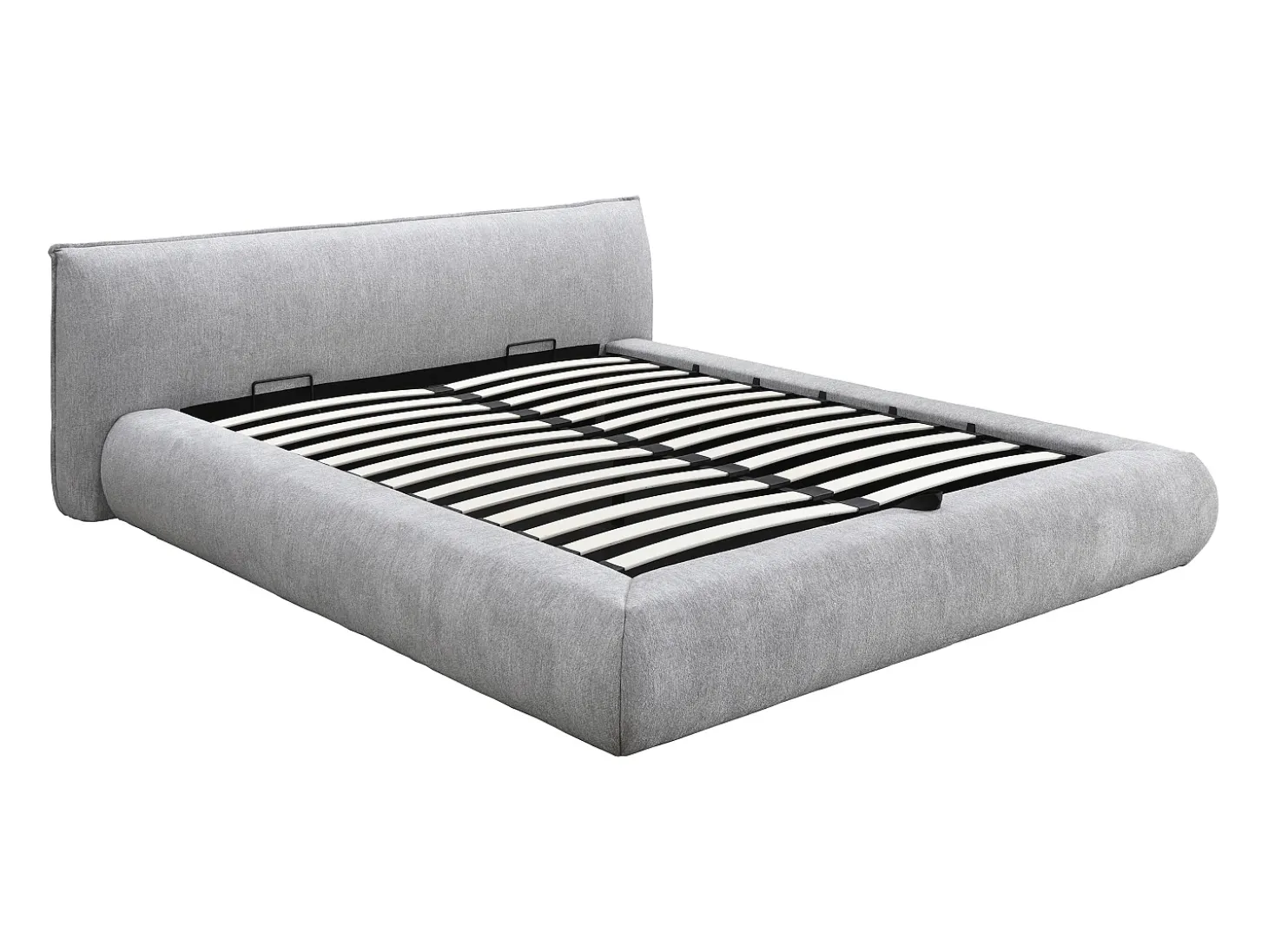 Cama com espaço de arrumação king size 180 x 200 cm em tecido cor cinza claro - MIRSIO