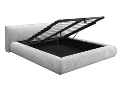 Cama com espaço de arrumação king size 180 x 200 cm em tecido cor cinza claro - MIRSIO