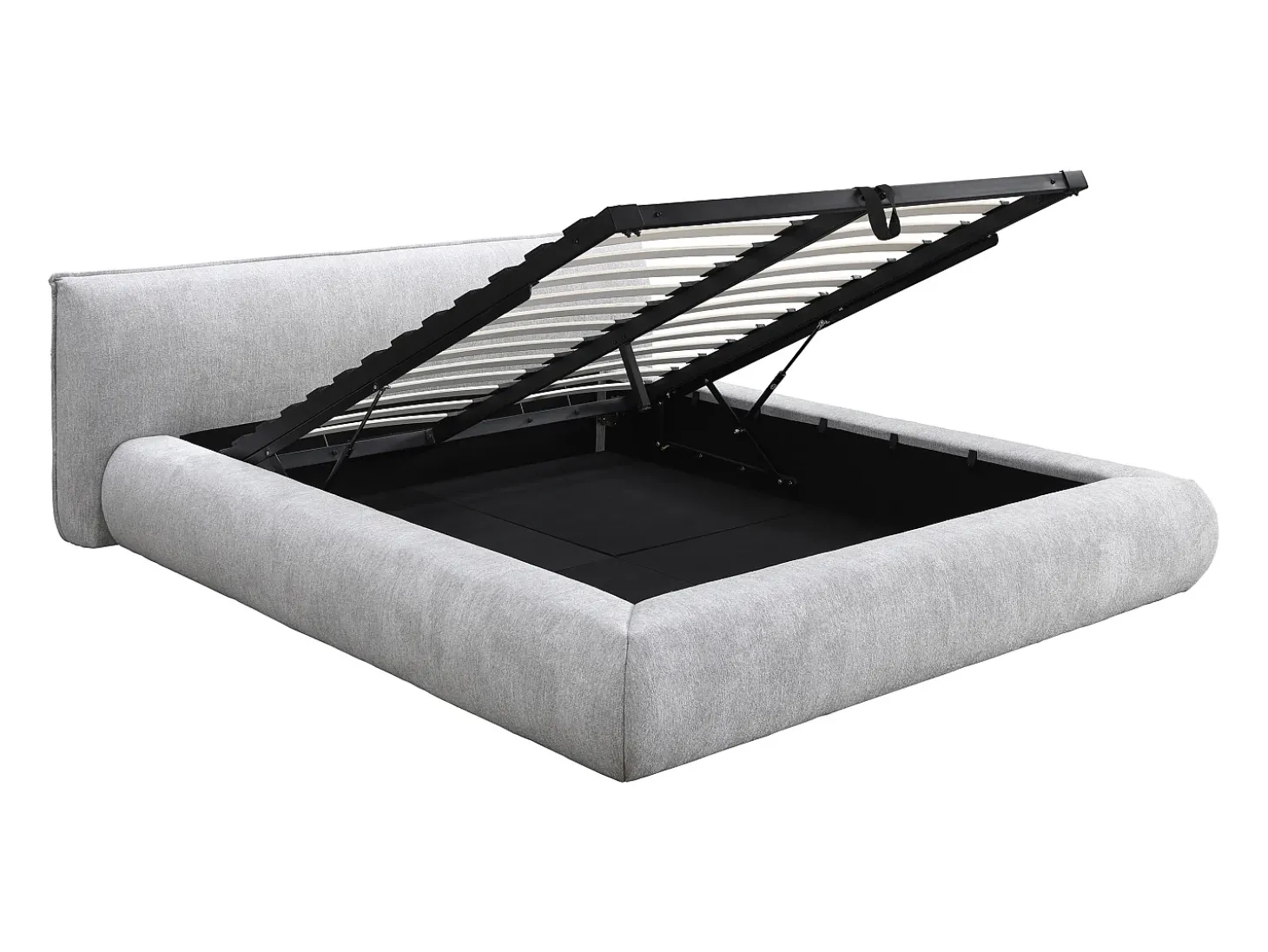 Cama com espaço de arrumação king size 180 x 200 cm em tecido cor cinza claro - MIRSIO