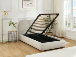 Cama com espaço de arrumação 90 x 190 cm tecido bege + colchão - VANARI