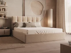 Cama com espaço de arrumação 160x200 cm veludo bege com colchão MIRDAL
