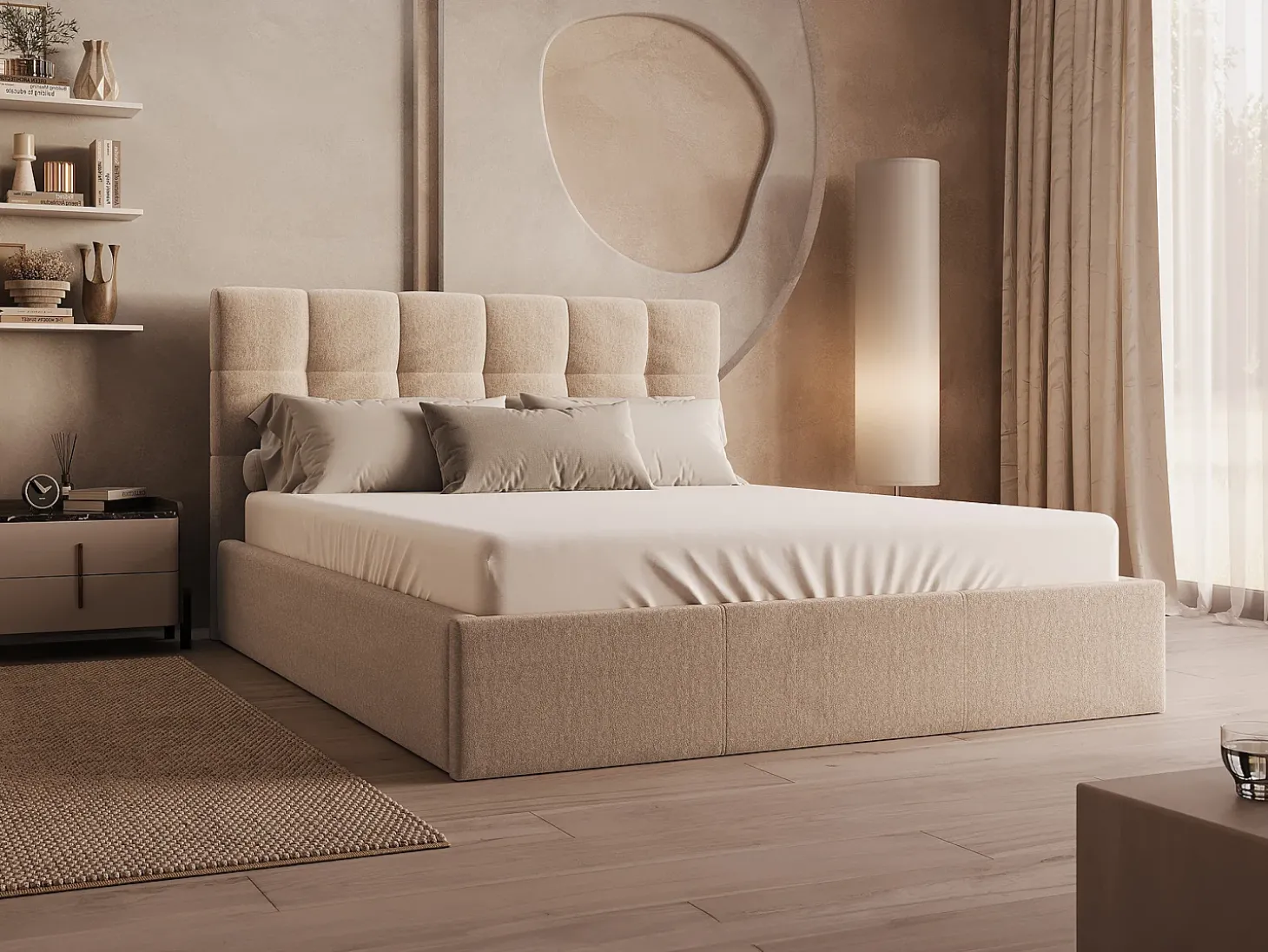 Cama com espaço de arrumação 160x200 cm veludo bege com colchão MIRDAL