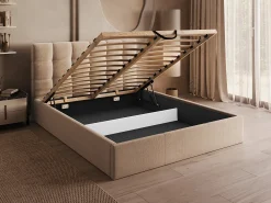 Cama com espaço de arrumação 160x200 cm veludo bege com colchão MIRDAL