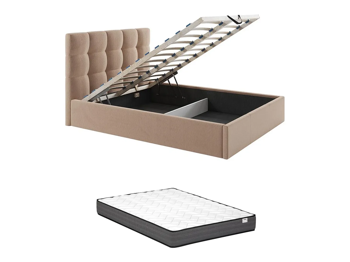 Cama com espaço de arrumação 160x200 cm veludo bege com colchão MIRDAL