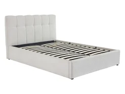 Cama com espaço de arrumação 140x190 cm tecido bouclé branco - MAZIRI