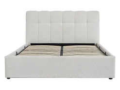 Cama com espaço de arrumação 140x190 cm tecido bouclé branco - MAZIRI