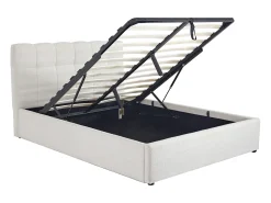 Cama com espaço de arrumação 140x190 cm tecido bouclé branco - MAZIRI