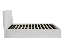 Cama com espaço de arrumação 140x190 cm tecido bouclé branco - MAZIRI