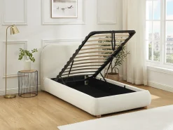 Cama com espaço de arrumação 90 x 190 cm tecido bouclé bege - VANARI