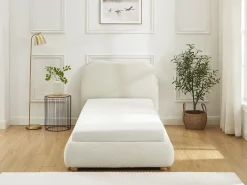 Cama com espaço de arrumação 90 x 190 cm tecido bouclé bege - VANARI