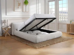 Cama com espaço de arrumação king size 180 x 200 cm em tecido cor bege - MIRSIO
