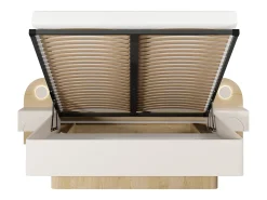 Cama com espaço de arrumação 160 x 200 cm com mesas de cabeceira e leds cor bege e natural - DARTAGNO