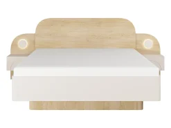 Cama com espaço de arrumação 160 x 200 cm com mesas de cabeceira e leds cor bege e natural - DARTAGNO