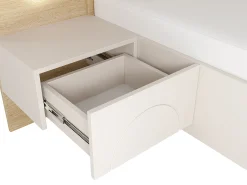Cama com espaço de arrumação 160 x 200 cm com mesas de cabeceira e leds cor bege e natural - DARTAGNO
