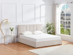 Cama com espaço de arrumação 140 x 190 cm em tecido de cor bege + colchão - HOPEYA de Pascal Morabito