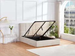 Cama com espaço de arrumação 140 x 190 cm em tecido de cor bege + colchão - HOPEYA de Pascal Morabito