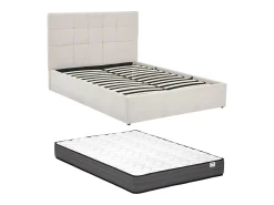 Cama com espaço de arrumação 140 x 190 cm em tecido de cor bege + colchão - HOPEYA de Pascal Morabito