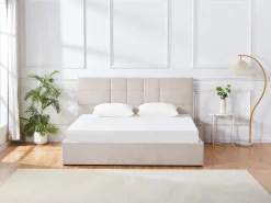 Cama com espaço de arrumação 140 x 190 cm em tecido de cor bege + colchão - HOPEYA de Pascal Morabito