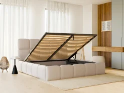 Cama com espaço de arrumação 140x190 cm tecido efeito pele bege - DAMADO de Pascal Morabito